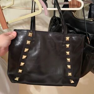 Streets Ahead Black and Gold Tote with Pyramid Studs